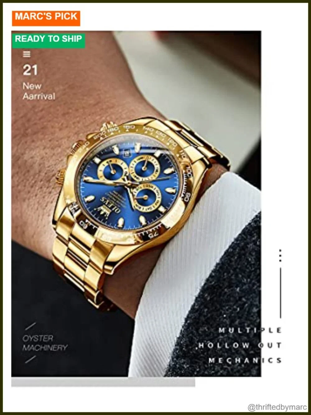 Automatic Gold Watch Luminous Calendar Stainless Steel Waterproof
